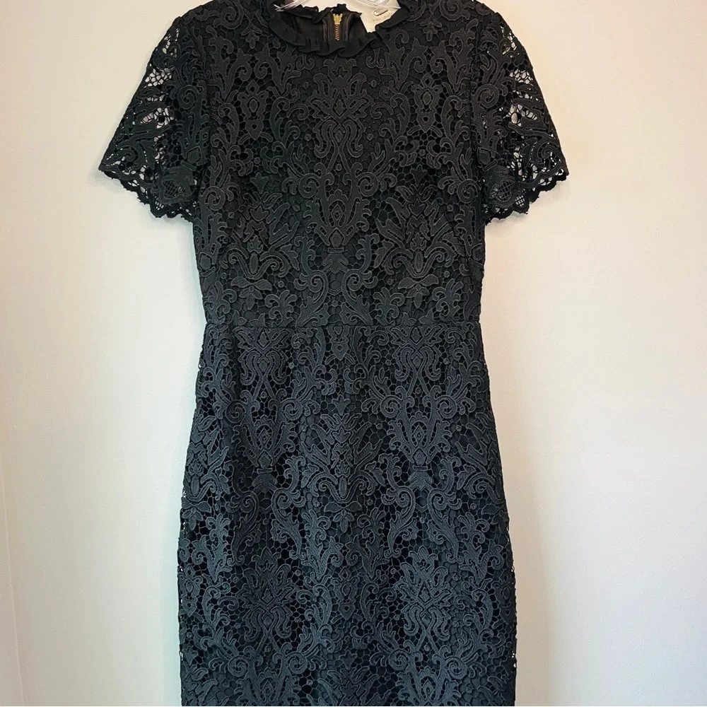 Kate Spade Tapestry Lace Black Ruffle Collar Short Sleeve Dress